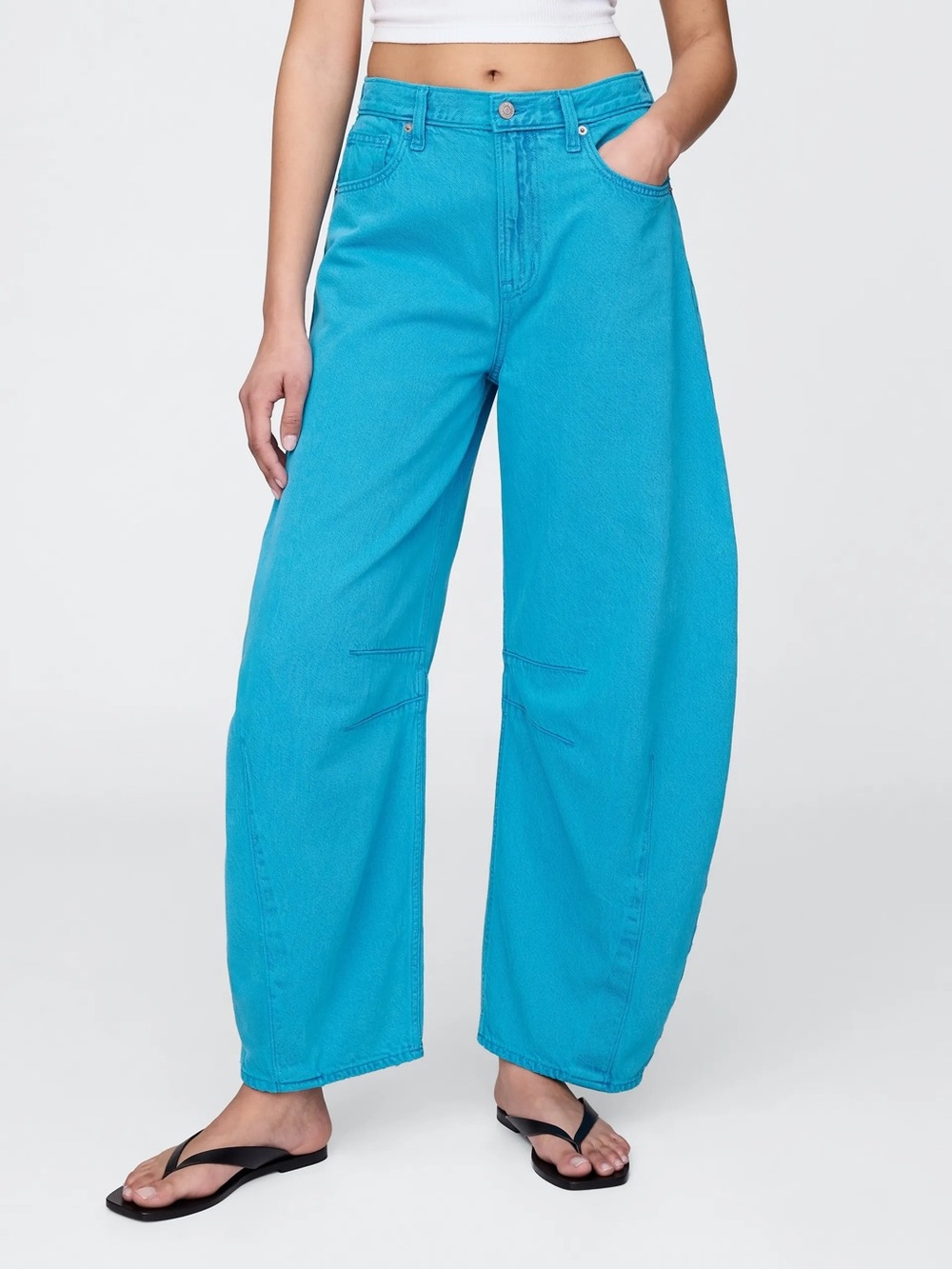 NWT Gap True Cyan Blue High Rise Ultrasoft Horseshoe Wide Leg Jeans Size 25 / 0